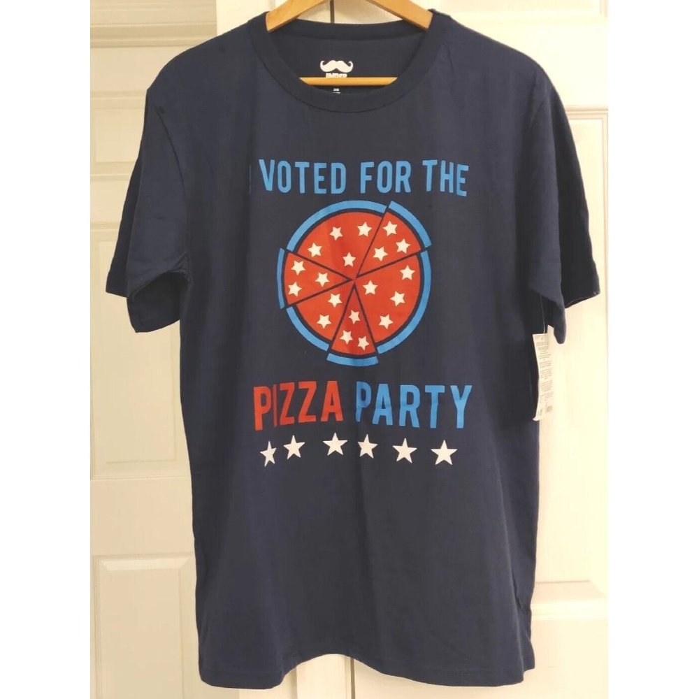Under Disguise I Voted For The Pizza Party S/M Election Day Tee Navy Blue New